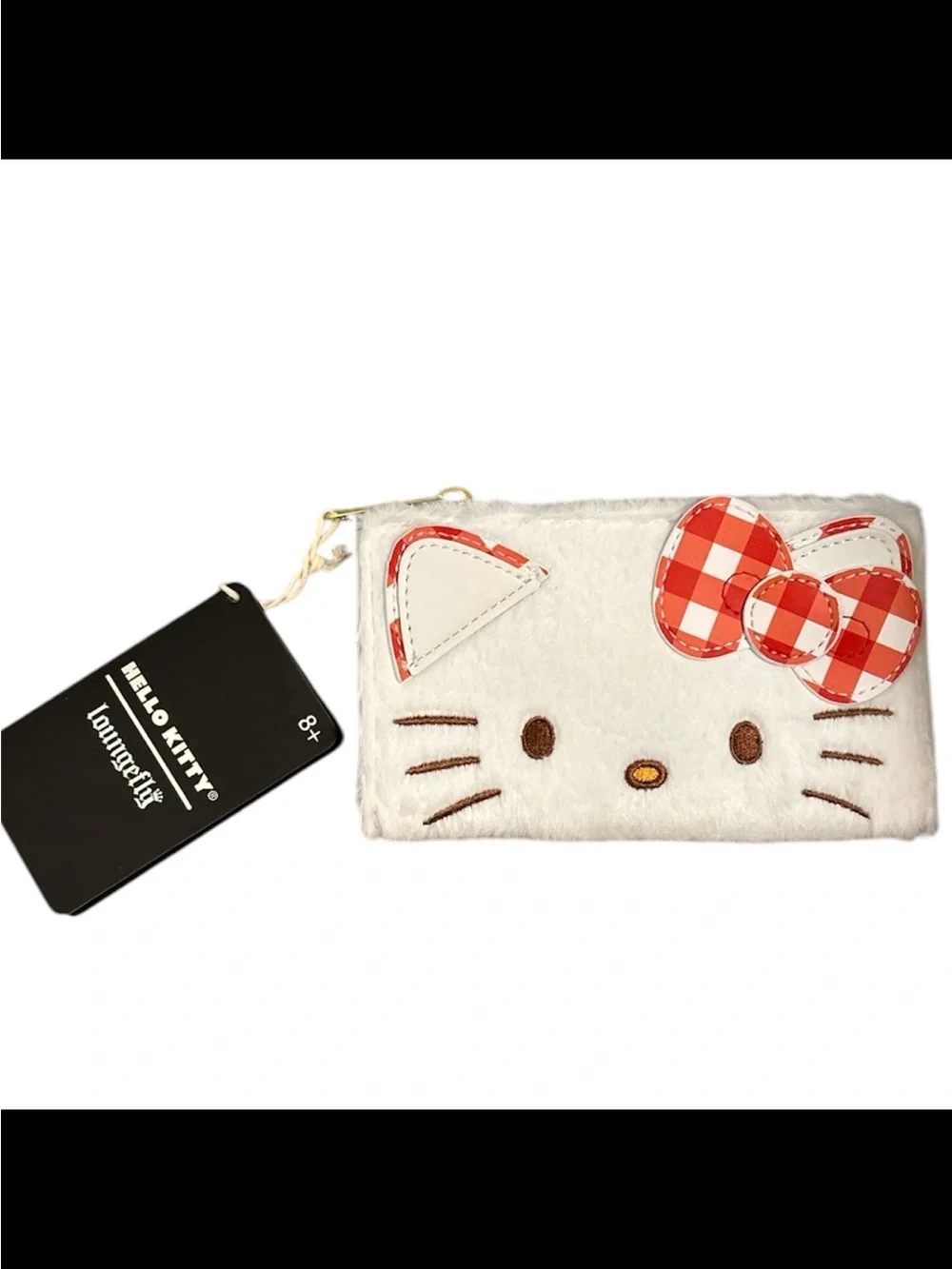 Loungefly Hello Kitty White Faux Fur Wallet with Red Gingham Bow Accent❤️❤️❤️❤️